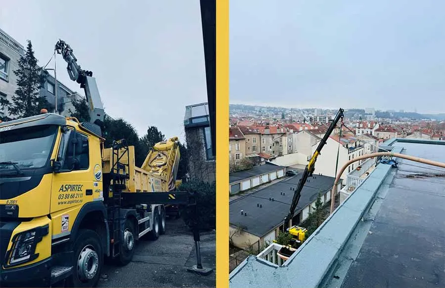 Aspiration de graviers sur toiture à Nancy 54000 par ASPIRTEC