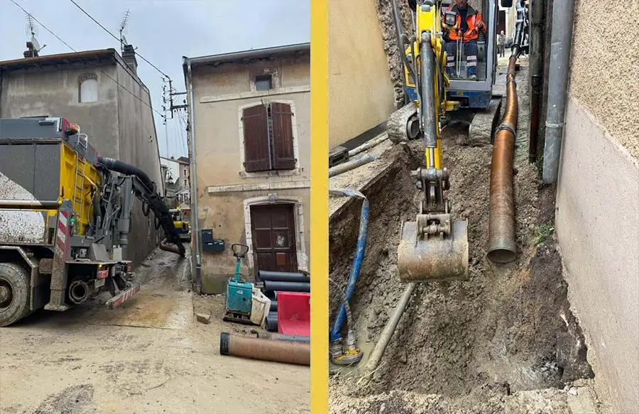 camion aspirateur aspirtec intervention rue etroite foug 54570 terrassement deporte